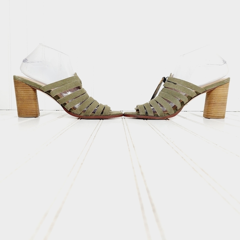 NEW Crevo Women's Hazelle Sage Moss Green Suede Leather Block Heel Sandals C406 - Picture 7 of 11